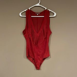 Fringe Detail Suede Bodysuit